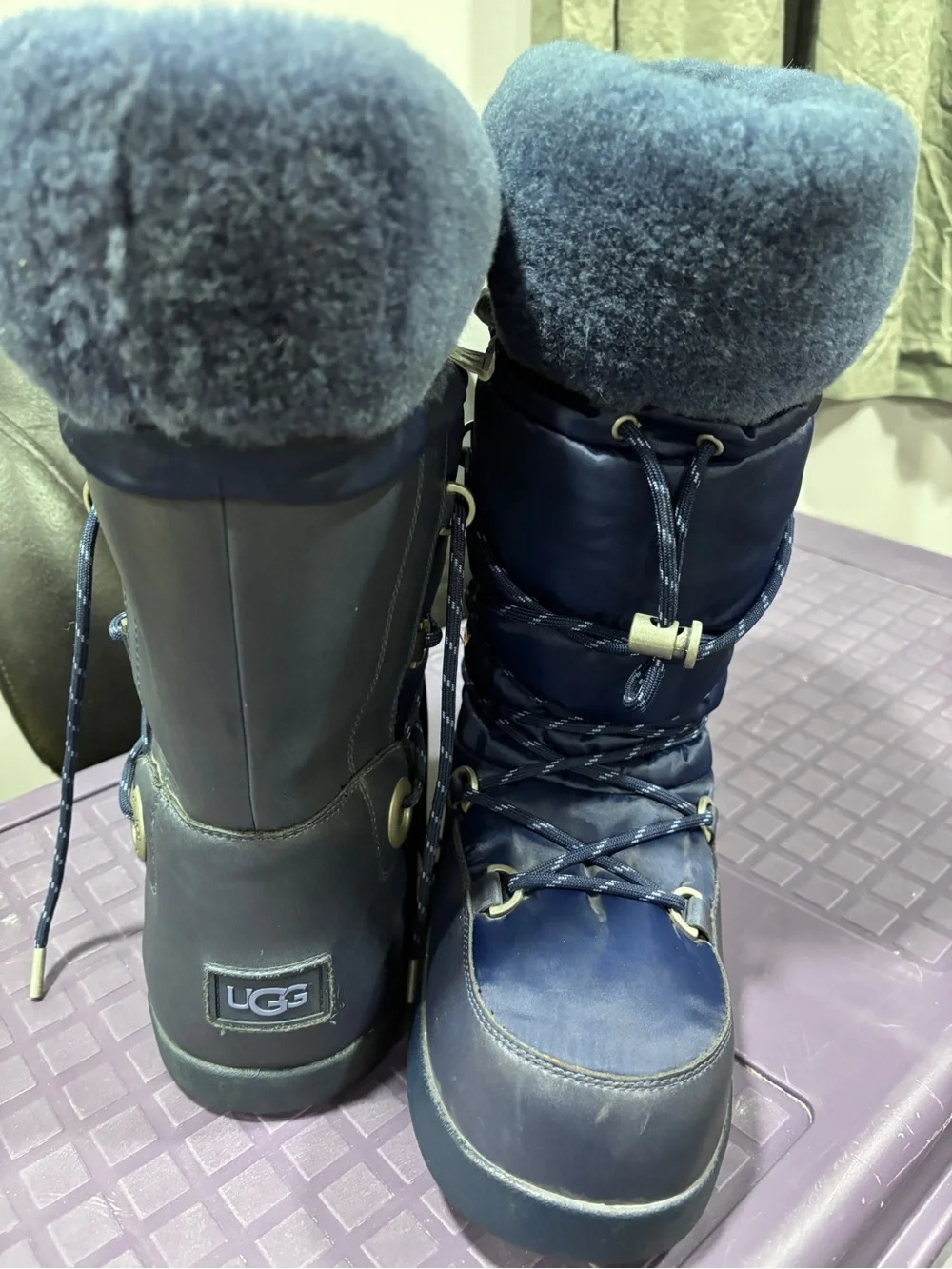 UGG Navy Blue Shearling Lace-Up Winter Boots